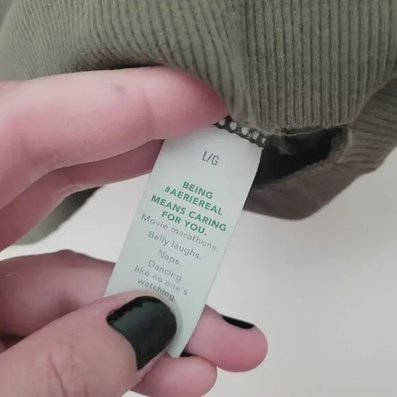 Aerie Ribbed Hook & Eye Olive Green Cropped Tank Size Large - Picture 3 of 7